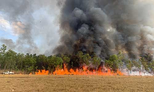Fire burning grass as part of a controlled burn off